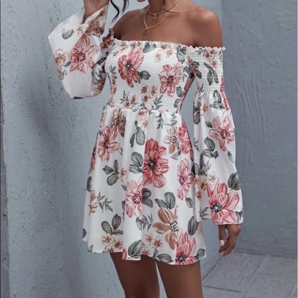 Off shoulder floral print dress